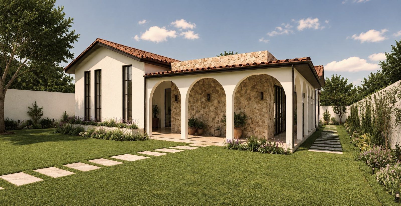 Residencia con arcos y jardín
